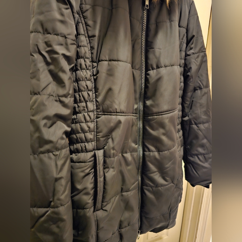 Torrid Nylon Fur Trim Fit And Flare Puffer Jacket Black Size 00 - Picture 4 of 6